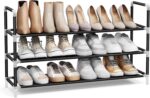 SONGMICS 3-Tier Shoe Rack, Shoe Storage for Hallway Closet, Slim and Space-Saving, Metal Frame, Non-Woven Fabric Shelves, Black ULSH053B01 - Image 2