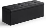 SONGMICS MAZIE Collection - 43 Inches Folding Storage Ottoman Bench, Ottoman with Storage, Foot Rest Stool, Load 660 lb, for Living Room, Synthetic Leather, Black ULSF701 - Image 2