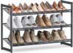 SONGMICS Shoe Rack, 3-Tier Shoe Organizer, Metal Shoe Storage for Garage, Stackable Shoe Shelf, with Adjustable Flat or Angled Shelves, 9-12 Pairs, Charcoal Gray ULMR03GB - Image 2