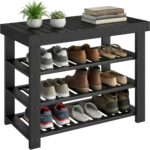 SONGMICS Shoe Rack Bench, 4 Tier Bamboo Shoe Storage Organizer, Entryway Bench, for Living Room, Bathroom, Bedroom, 11.3 x 27.6 x 20.5 Inches, Ink Black ULBS370BH01 - Image 2