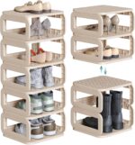 SONGMICS Shoe Rack, Shoe Organizer, 6 Shelves, Shoe Storage, Narrow Shoe Shelf, Open Shelf for Entryway, Living Room, Bathroom, Space-Saving, Cappuccino Beige ULPC037K01 - Image 2