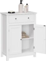 SONGMICS VASAGLE Free Standing Bathroom Cabinet with Drawer and Adjustable Shelf, Kitchen Cupboard, Wooden Entryway Storage Cabinet White, 23.6" L x 11.8" W x 31.5" H, UBBC61WT - Image 2