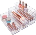 STORi SimpleSort 6-Piece Stackable Clear Drawer Organizer Set | 9" x 3" x 2" Rectangle Trays | Narrow Makeup Vanity Storage Bins and Office Desk Drawer Dividers | Made in USA - Image 2