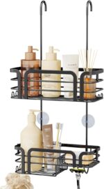 SWTYMIKI Shower Caddy Hanging Organizer - Over the Door Shower Caddy with Soap Holder, 11 Hooks, 2 Installation Ways, Stainless Steel Rustproof Bathroom Organizer, Black - Image 2