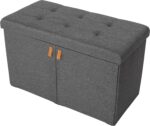 Seville Classics Cushioned Fabric Ottoman Hidden Storage Chest Footrest Chair, Padded Seat for Bedroom, Dorm, Loft, Living Room, Entryway, Hallway, Modern Gray, 33" Shoe Bench w/ Door - Image 2