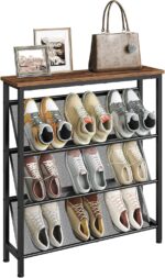 Shoe Rack, 4-Tier Slanted Shoe Storage Shelf, Narrow Shoe Rack for Entryway, Shoe Organizer with Adjustable Feet, Slim Shoe Shelf with Wooden Top and Metal Frame Rustic Brown and Black TXJ75BF - Image 2