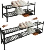 Shoe Rack, Expandable Shoes Organizer Metal Shelf Stand, 2 Tier Stackable Long Shoe Storage Holder For Closet, Floor, Entryway, Garage, Bedroom, Door Entrance For 12-18 Pairs, 45.6 inches Black - Image 2