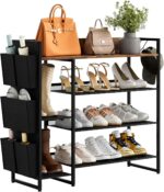 Shoe Racks Bench,Shoe Organizer with Bench for Closet- Free Standing Boot and Shoe Rack with Storage Bag for High Heels, Entryway, Hallways, Closets, Dormitory Rooms,Brown 4-Tier - Image 2