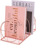 Simmer Stone File Sorter Organizer, 5 Section Magazine Holder Rack, Desktop Round Wire Book Stand for Mail, Paper, Document, Folder, Record and Desk Accessories, Rose Gold - Image 2