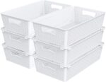 Simple Houseware Plastic Stackable Storage Basket Pantry Organizer, 6 Pack, 14.5" x 8.5" x 3.5", White - Image 2