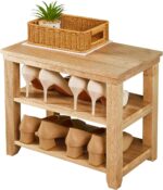 Small Shoe Rack Bench, Wooden Shoe entryway Bench, Shoe Organizer for Hallway, Living Room(Natural, 23.62”) - Image 2