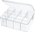 Socks Underwear Drawer Organzier Dividers, 16 Compartment Removable Divided Plastic Storage Bin with Lid, Storage Organizer for Scarves Ties Bras, Clear Dresser Drawer Organizers - Image 2
