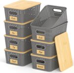 Stackable Storage Basket: Plastic Storage Bins, Baskets for Organizing, Pantry Decorative Containers for Closets, Cabinets, Shelves(8 Pack, Grey) - Image 2