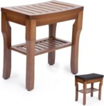 StrongTek Bamboo Shower Bench Seat with Cushion, Shower Stool with Storage Shelf, Lightweight, Non-Slip, Quick-Drain Design, 350 lbs Capacity, Ideal for Bathroom, Spa, Sauna, Living Room - Image 2