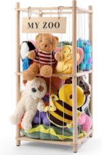 Stuffed Animal Storage Zoo, Wooden Stuffed Animal Organizer with Elastic Cords for Boys Girls, Space Saving Toy Plushies Storage Holder for Playroom, Bedroom, Living Room (Burlywood, Small) - Image 2