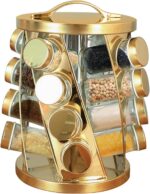 TINMIX Portable Stainless Steel Spice Rack with 16 Spice Jars Included Revolving Spice Organizer for Kitchen Tower Storage Rack for Spices and Seasoning Gold - Image 2