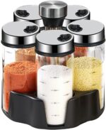 TINMIX Revolving Spice Rack Organizer, Rotating Seasoning Holder Shelf with 5 Large 200ml Glass Jars for Kitchen Countertop Cabinet - Image 2