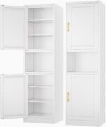 Tall Narrow Storage Cabinet 66.93" H Tall Bathroom Cabinets Metal Pantry Cabinet, 4 Adjustable Shelves for Kitchen, Home Office, Living Room, Dinning Room (16 inches Wide White) - Image 2