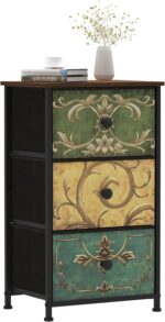 Tohomeor Small Dresser for Bedroom with Retro Flower Narrow Drawers Slim Chest of Drawers Skinny Nightstand Sofa End Table for Living Room Entryway Closet Storage (Multi, 3 Drawers) - Image 2