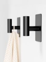 Towel Hooks for Bathrooms – 2 Pack, Matte Black Finish, T-Shaped Stainless Steel Adhesive Wall Hooks for Robes & Towels in Kitchen, Shower, or Closet - Image 2