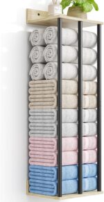 Towel Racks for Bathroom Wall Mounted, 3 Bar Wall Towel Rack for Rolled Towels, Metal Towel Holder with Wooden Shelf, Sturdy and Large Capacity, Towel Storage Organizer - Image 2