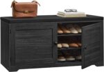 VASAGLE Shoe Storage Bench with Cushion, 3-Tier Entryway Bench with Padded Seat, Doors, Adjustable Shelves, 14 x 39.8 x 20.7 Inches, for Hallway, Bedroom, Charcoal Gray and Ink Black ULSB044B01 - Image 2