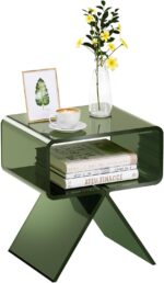 VEVOR Acrylic Nightstand Side Table, Modern Clear End Table with Storage Shelf, Transparent Small Bedside Table for Bedroom, Home Decor, Living Room, No Assembly Needed, Green - Image 2