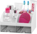VITVITI Toothbrush Holders for Bathrooms Countertop, 5 Slots Toothpaste Bathroom Counter Sink Organizer with Drawers, Plastic Bathroom Organizer for Vanity/Makeup/Office White - Image 2