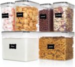 Vtopmart Airtight Food Storage Containers 6 Pieces - Plastic BPA Free Kitchen Pantry Storage Containers for Sugar,Flour and Baking Supplies - Dishwasher Safe - Include 24 Labels, Black - Image 2