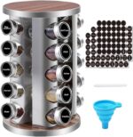 WAYDA Rotating Spice Rack Organizer, 20 Jars Revolving Seasoning Organizer for Cabinet, Stainless Steel Spice Tower for Kitchen Countertop with Reuseable Labels and Funnel - Image 2