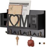 Wall Mount Mail and Key Holder, Wooden Mail Organizer with 4 Double Hooks, Black Metal Letters, Farmhouse Home Decor, Entryway Storage, 10.8 x 3.3 x 6.2 Inches - Image 2