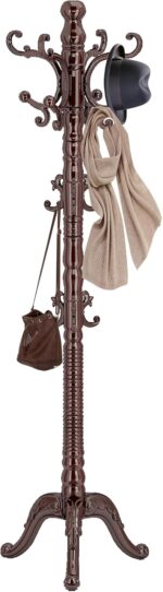 Wood Coat Rack Stand, Classic Wooden Coat Rack Freestanding with Sturdy Triangle Base, Vintage Coat Racks with 14 Hooks, Natural Birch Wood Entryway Corner Office Coat Hall Tree Hanger Stand - Image 2