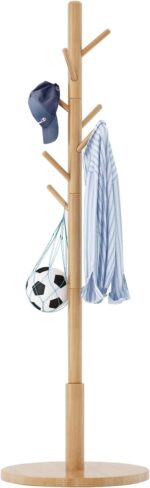 Wooden Coat Rack, Free Standing Coat Stand with 8 Hooks and 3 Height Options, Sturdy Kids Coat Tree Easy to Assemble, for Entryway Home Office Jackets Hat Purse Natural YD-1010 - Image 2