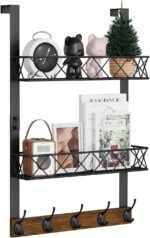 YINMIT Over The Door Hooks Organizer, Over Door Storage with 5 Hooks and 2 Mesh Baskets, Door Hanger Hook, Over The Door Towel Rack, Over Door Hanger for Bathroom, Bedroom, Kitchen - Image 2