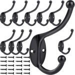 ZEYU Wall Hooks,10Pcs Coat Hooks Hardware Towel Hooks for Hanging Coats Double No Rust Black Robe Hooks Wall Mounted with Screws for Key, Towel, Bags, Cup, Hat - Image 2