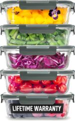 Zulay Kitchen 5 Piece Large Glass Tupperware Container Set with Lids - Premium BPA Free Borosilicate Glass Food Storage Containers - Leak-Proof Meal Prep - Microwave, Freezer & Oven Safe - Gray - Image 2
