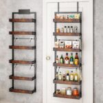 bukfen Over the Door Pantry Organizer, 6-Tier Adjustable Wooden Basket Kitchen Pantry Door Organization and Storage, Heavy-Duty Metal Hanging Kitchen Spice Rack,D6.3 x W17.71 x H50.60 inch,1 Pack - Image 2