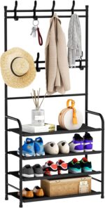 darsun Entryway Coat Rack, Shoe Rack for Entryway, Coat Rack Freestanding with 4-Tier Storage Shelves and 8 Double Hooks, for Living Room, Bathroom, Hallway, 60CM/21.6 IN - Image 2