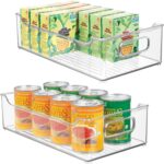 mDesign Wide Plastic Kitchen Storage Container Bins with Handles -Organization in Pantry, Cabinet, Refrigerator or Freezer Shelves - Food Organizer for Fruit, Yogurt, Squeeze Pouches - 2 Pack - Clear - Image 2