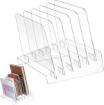 peacoblue Acrylic Desk File Organizer, Clear Vertical File Sorter with 5 Sections, Mail Sorter & Folder Holder Rack Stand for Documents, Binders, Notebooks, Office & Home - Image 2