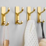 pickpiff Adhesive Wall Coat Hooks - Heavy Duty Stick-On Door Hanger, Metal Hook for Hanging Towel,Purse, Robe, Backpack, Jacket, Clothes - for Bathroom,Dorm, Closet, Kitchen - Gold, 4 Pack - Image 2