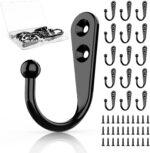 15Pcs Black Wall Mounted Coat Hooks, Hanger Hook with 30 Pieces Screws for Hanging Hat, Towel, Key, Robe, Coats, Scarf, Bag, Cap, Coffee Cup, Mugs - Image 2