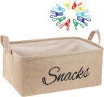 17 Pcs Snack Basket Sets, Snack Storage Bin for Pantry Shelves with 16 Pcs 2 Inch Chip Clips, Basket Organizer for Kitchen Home, Chips, Popcorn, Candy, Pretzels(Burlap,Khaki) - Image 2