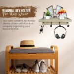 RootyHeart Windmill Key Holder Wall Mount, Decorative Wall Mounted Key and Mail Rack with Shelf, Farmhouse Wall Decor, 4 Rustic Hooks for Coats & Keys, Gray Western Key Holder - Image 4