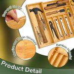 BAMEOS drawer organizer flatware organizer cutlery tray silverware organizer expandable adjustable bamboo drawer organizer kitchen bathroom - Image 4