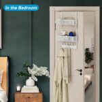 Over The Door Hooks Organizer, Over Door Storage with 12 Coat Hooks and 2 Mesh Basket, Bathroom Door Organizer Towel Rack Back of Door Hanger Organizer for Bedroom, Kitchen(White) - Image 5