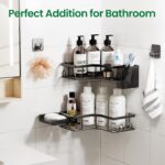 Adhesive Shower Caddy, 2 Pack Corner Bath Organizer, Rustproof Stainless Steel Shower Shelves with Large Capacity, No Drilling Shelves for Bathroom Storage, Home, Kitchen Décor - Image 6