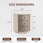 COSIEST 3 Drawer Chest of Drawers, 20 inch MDF Round Storage Cabinet, Retro Whitewash Finish Nightstand, Wood Bedside Table with Drawers for Bedroom Living Room,Light Gray - Image 3