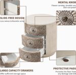 COSIEST 3 Drawer Chest of Drawers, 20 inch MDF Round Storage Cabinet, Retro Whitewash Finish Nightstand, Wood Bedside Table with Drawers for Bedroom Living Room,Light Gray - Image 6