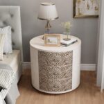 COSIEST 3 Drawer Chest of Drawers, 20 inch MDF Round Storage Cabinet, Retro Whitewash Finish Nightstand, Wood Bedside Table with Drawers for Bedroom Living Room,Light Gray - Image 7